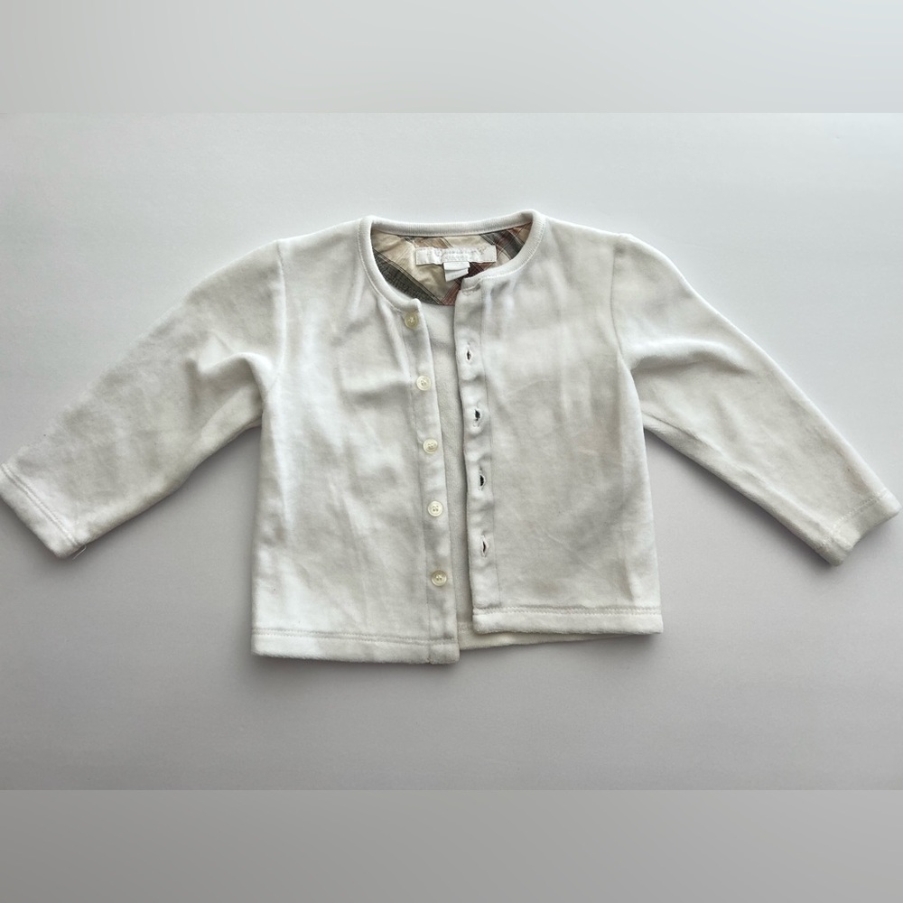 Burberry White Velvet Sweater with Plaid Detail